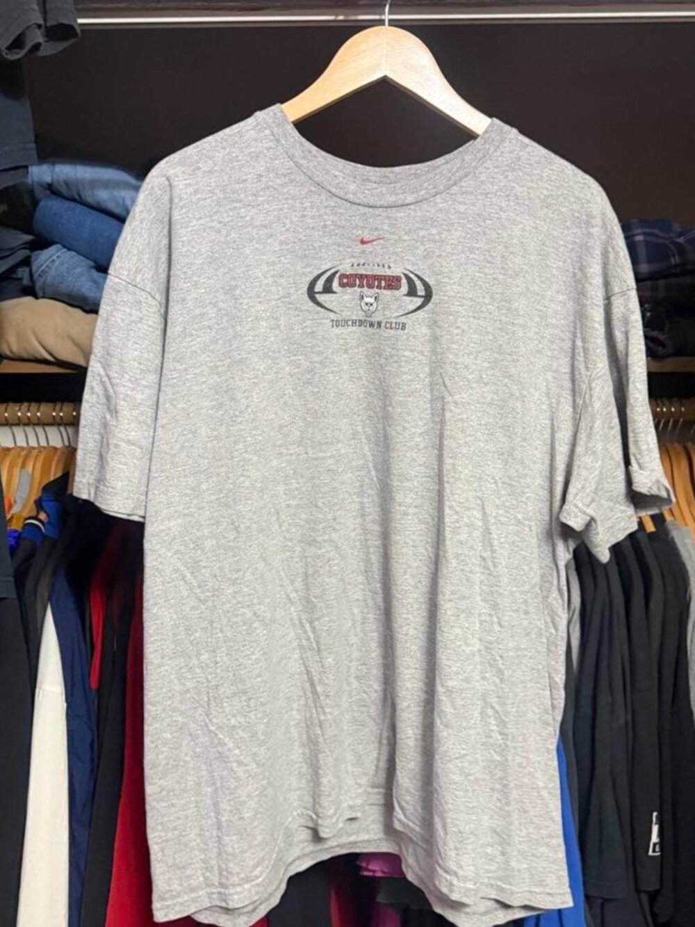 Vintage 90s Nike Team Coyotes Touchdown Club Center Swoosh T-Shirt Gray XL